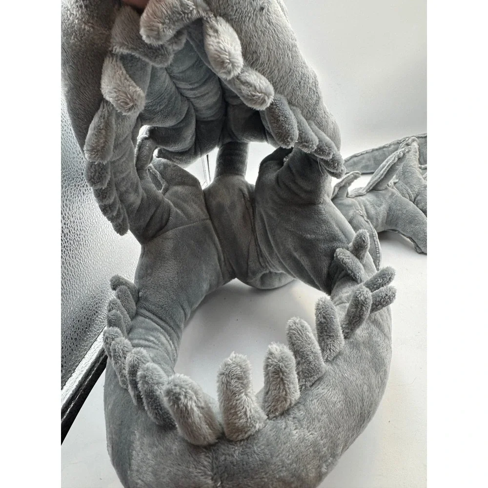 Gray Plush Dinosaur Fossil T-Rex Skull Mask and Spiked Tail Costume  Unisex 45in
